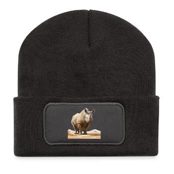 Wüsten Nashorn Illustration - Recycelte Patch Beanie - Dunkelgrau - Vorne
