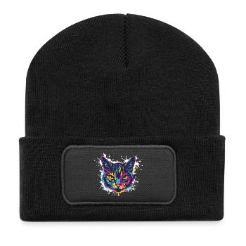 Cat Splatter Paint Blobs - Recycled Patch Beanie - black - Front