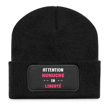 Attention Nunuche on the loose - Recycled Patch Beanie - black - Front