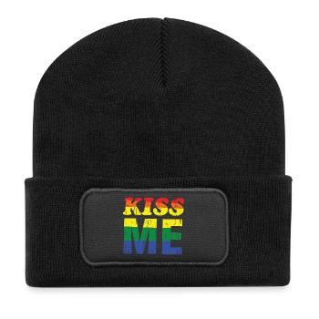 Kiss Me Regenbogen Retro-Schrift - Recycelte Patch Beanie - Schwarz - Vorne