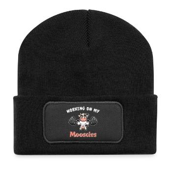 Cow - Working on my Mooscles - Funny Gym Design - Recycled Patch Beanie - black - Front