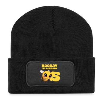 Biene Bee - Hooray i am already 5 - Recycelte Patch Beanie - Schwarz - Vorne