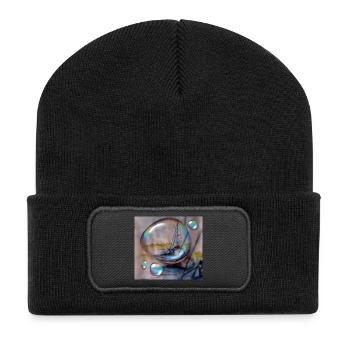 Segeltraum im Nebel - Recycelte Patch Beanie - Schwarz - Vorne