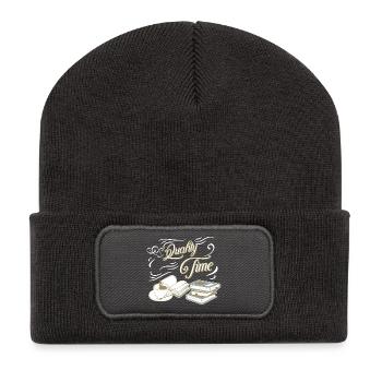 Quality Time Kaffee und Bücher - Recycelte Patch Beanie - Dunkelgrau - Vorne