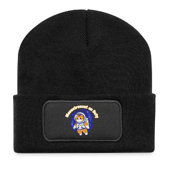 Meowstronaut On Duty - Recycelte Patch Beanie - Schwarz - Vorne