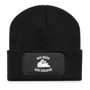 Bunny Tired Bunny Sleeping - Recycled Patch Beanie - black - Front
