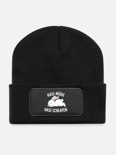 Hasi Müde Hasi Schlafen Niedlicher Hase - Recycelte Patch Beanie - Schwarz