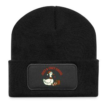 Weihnachtsgans nur ein gemütlicher Gänseurlaub - Recycelte Patch Beanie - Schwarz - Vorne