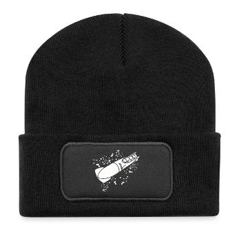Bobfahrer Bobschlitten Viererbob - Recycelte Patch Beanie - Schwarz - Vorne