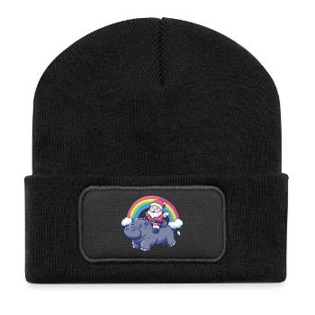 Nilpferd Weihnachtsmann Weihnachten - Recycelte Patch Beanie - Schwarz - Vorne
