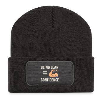 Schlank zu sein ist gleichbedeutend mit Selbstvertrauen, Fitness, Motivation - Recycelte Patch Beanie - Dunkelgrau - Vorne