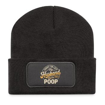 Désolé, je suis en retard, mon mari a dû faire caca - Beanie recyclé à patch - charbon - Devant