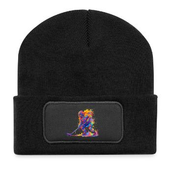 Eishockey Eishockeyspieler Frau - Recycelte Patch Beanie - Schwarz - Vorne