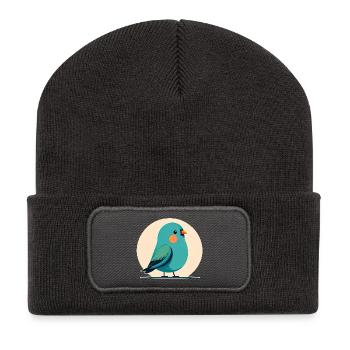 Petit oiseau vert-bleu - Beanie recyclé à patch - charbon - Devant