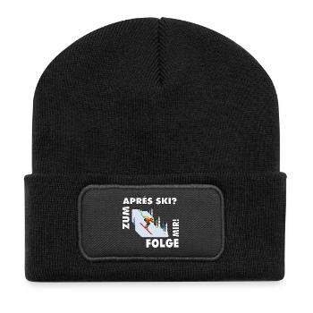 For après-ski? Follow me! – Hüttengaudi Spruch - Recycled Patch Beanie - black - Front