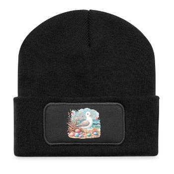 Seagull Beach Coquillages Côte Maritime - Beanie recyclé à patch - noir - Devant