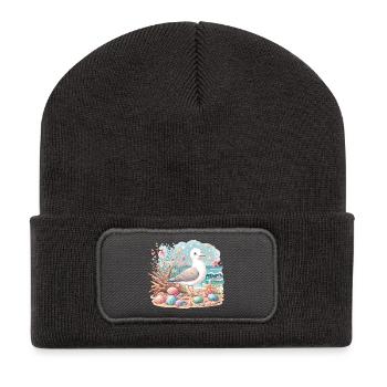 Seagull Beach Coquillages Côte Maritime - Beanie recyclé à patch - charbon - Devant