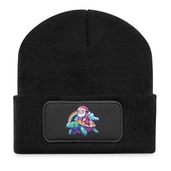 Turtle Santa Claus Christmas - Recycled Patch Beanie - black - Front