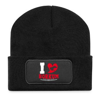 Borkumer Insel I LOVE BORKUM Lustiges - Recycelte Patch Beanie - Schwarz - Vorne