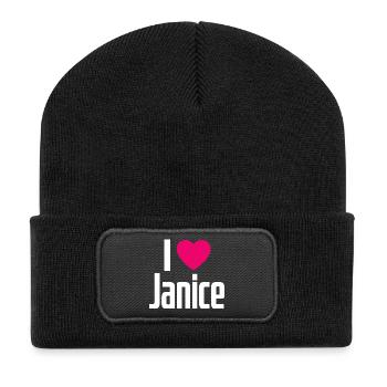 I Love Janice Pinkes Herz Ich liebe Janice - Recycelte Patch Beanie - Schwarz - Vorne