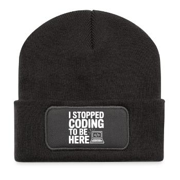 Ich habe aufgehört zu programmieren, um hier zu sein - Recycelte Patch Beanie - Dunkelgrau - Vorne