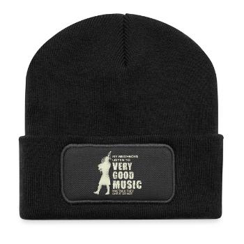 Nachbarn Hören Immer Gute Musik Dudelsack - Recycelte Patch Beanie - Schwarz - Vorne