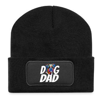 Boxer Hund Papa Buntes Aquarell Design - Recycelte Patch Beanie - Schwarz - Vorne