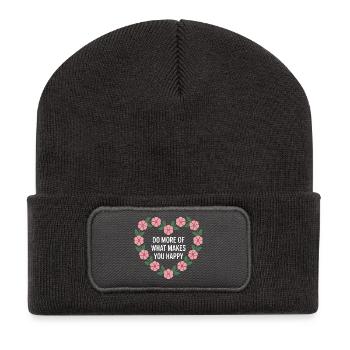 Blumenherz Mehr Glück - Recycelte Patch Beanie - Dunkelgrau - Vorne