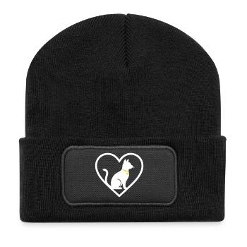 Cat Heart Silhouette Cute Pet Lover Gift - Recycled Patch Beanie - black - Front
