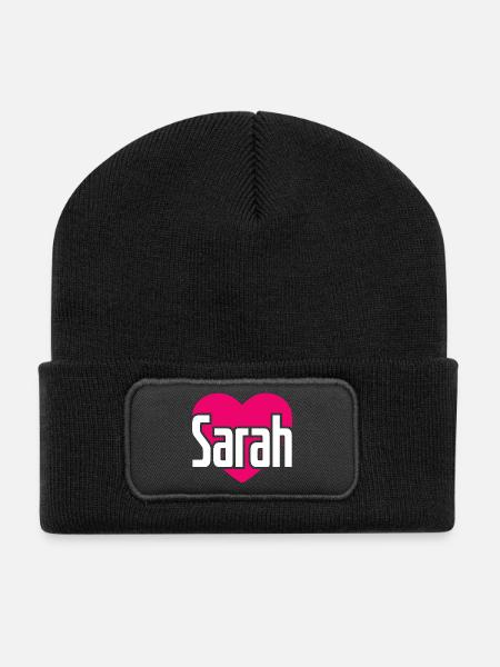 I Love Sarah Pinkes Herz Ich liebe Sarah - Recycelte Patch Beanie - Schwarz