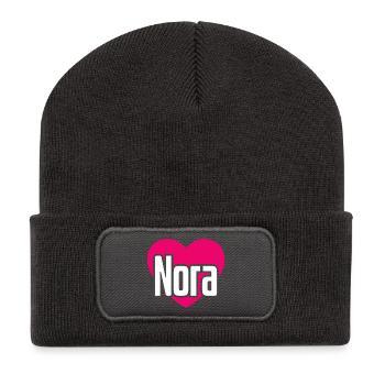 I Love Nora Pinkes Herz Ich liebe Nora - Recycelte Patch Beanie - Dunkelgrau - Vorne