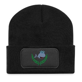 Baleine en couronne de laurier - Beanie recyclé à patch - noir - Devant