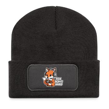 Fuchs mit Headset Spielheld - Recycelte Patch Beanie - Dunkelgrau - Vorne