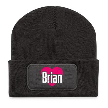 I Love Brian Pinkes Herz Ich liebe Brian - Recycelte Patch Beanie - Dunkelgrau - Vorne