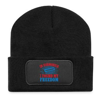 Funny Harmonica Player Found My Freedom Harmonica - Recycelte Patch Beanie - Schwarz - Vorne