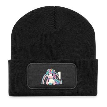 1. Geburtstag Einhorn Regenbogen Süß Niedlich - Recycelte Patch Beanie - Schwarz - Vorne