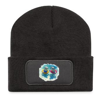 Fröhliche Seehunde mit Poolreifen - Recycelte Patch Beanie - Dunkelgrau - Vorne