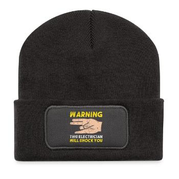 Warning This Electrician Will Shock You Gift Art - Recycled Patch Beanie - dark grey - Front