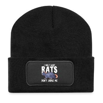 Cute Blue Rat Illustration Pet Rodent Graphic - Recycelte Patch Beanie - Schwarz - Vorne