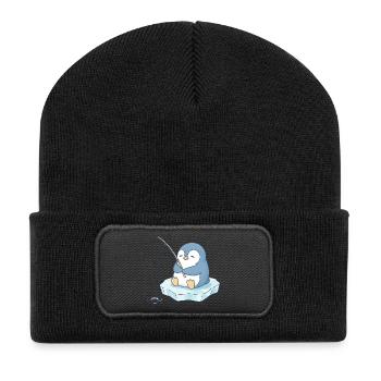 Cute Penguin Angler Cartoon Fishing Fishing - Recycled Patch Beanie - black - Front