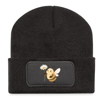 Blumenbiene Fröhliche Blume - Recycelte Patch Beanie - Dunkelgrau - Vorne