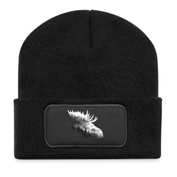Elch, Wald, Natur, Wildnis, Outdoor, Tier - Recycelte Patch Beanie - Schwarz - Vorne