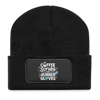 Kaffee Scrubs und Gummihandschuhe - Recycelte Patch Beanie - Schwarz - Vorne