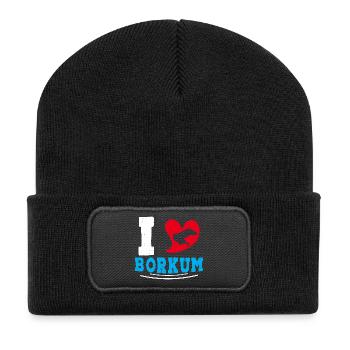Borkumer Insel I LOVE BORKUM Lustiges - Recycelte Patch Beanie - Schwarz - Vorne