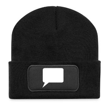 Sprechblase Comic selbst gestalten personalisieren - Recycelte Patch Beanie - Schwarz - Vorne