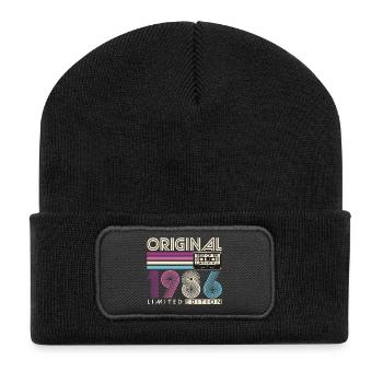 1986 Jahrgang 40. Geburtstag Retro Geschenk - Recycelte Patch Beanie - Schwarz - Vorne