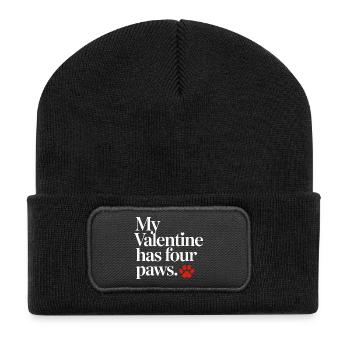 My Valentine Has Four Paws Shirt – Cute Pet Lover  - Recycled Patch Beanie - black - Front