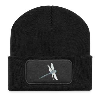 Blaugrüne Libelle Illustration - Recycelte Patch Beanie - Schwarz - Vorne