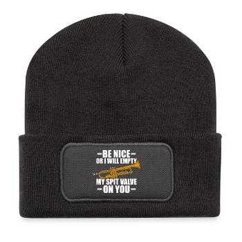 Be nice or I'll empty Trompete Trompetenspieler - Recycelte Patch Beanie - Dunkelgrau - Vorne