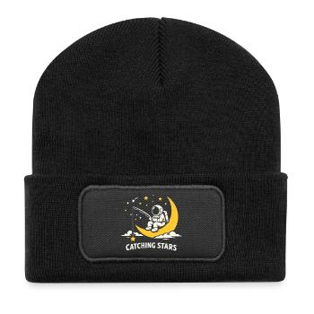 Astronaut beim Sternefischen auf dem Mond - Recycelte Patch Beanie - Schwarz - Vorne